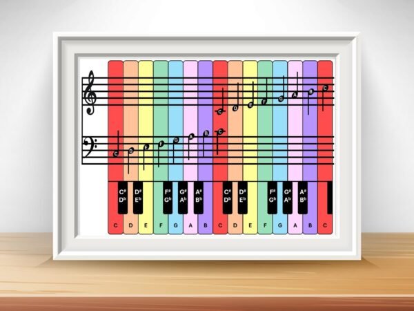 Two Octave Rainbow Note Poster with Piano Guide
