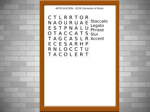 GCSE Music Wordsearch on Articulation
