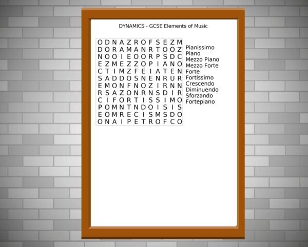 GCSE Music Wordsearch on Dynamics