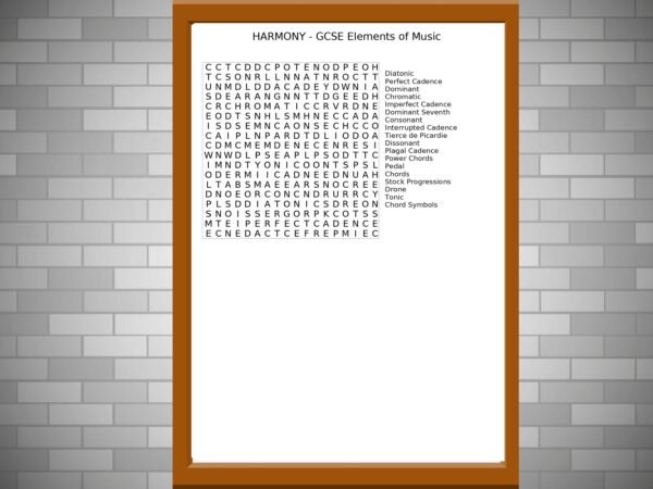 GCSE Music Wordsearch on Harmony