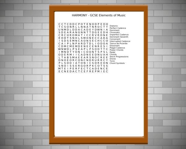 GCSE Music Wordsearch on Harmony