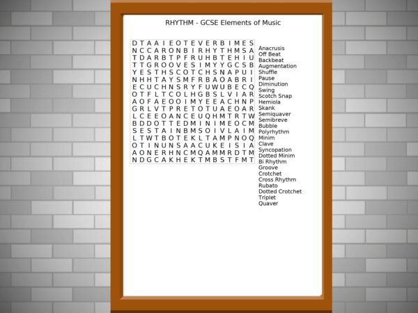 GCSE Music Wordsearch on Rhythm
