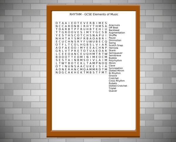 GCSE Music Wordsearch on Rhythm