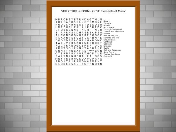 GCSE Music Wordsearch on Structure and Form