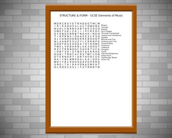 GCSE Music Wordsearch on Structure and Form