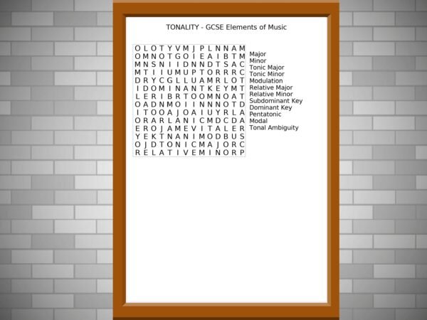 GCSE Music Wordsearch on Tonality