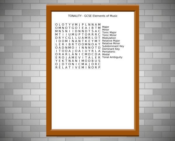 GCSE Music Wordsearch on Tonality