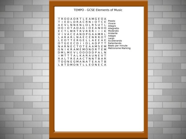 GCSE Music Wordsearch on Tempo