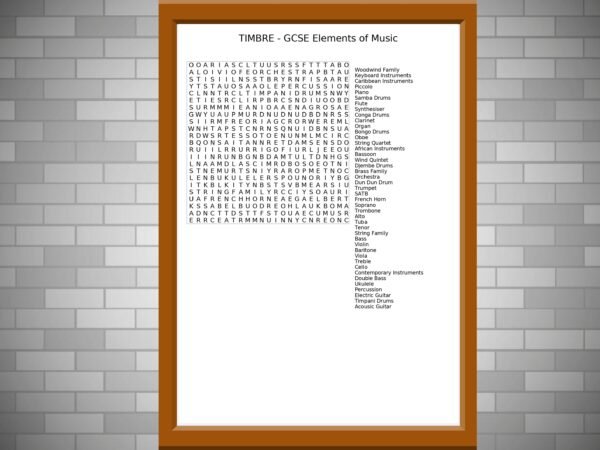 GCSE Music Wordsearch on Timbre
