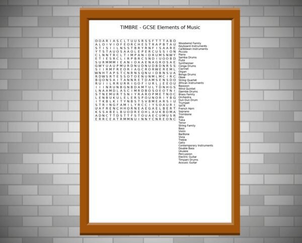 GCSE Music Wordsearch on Timbre